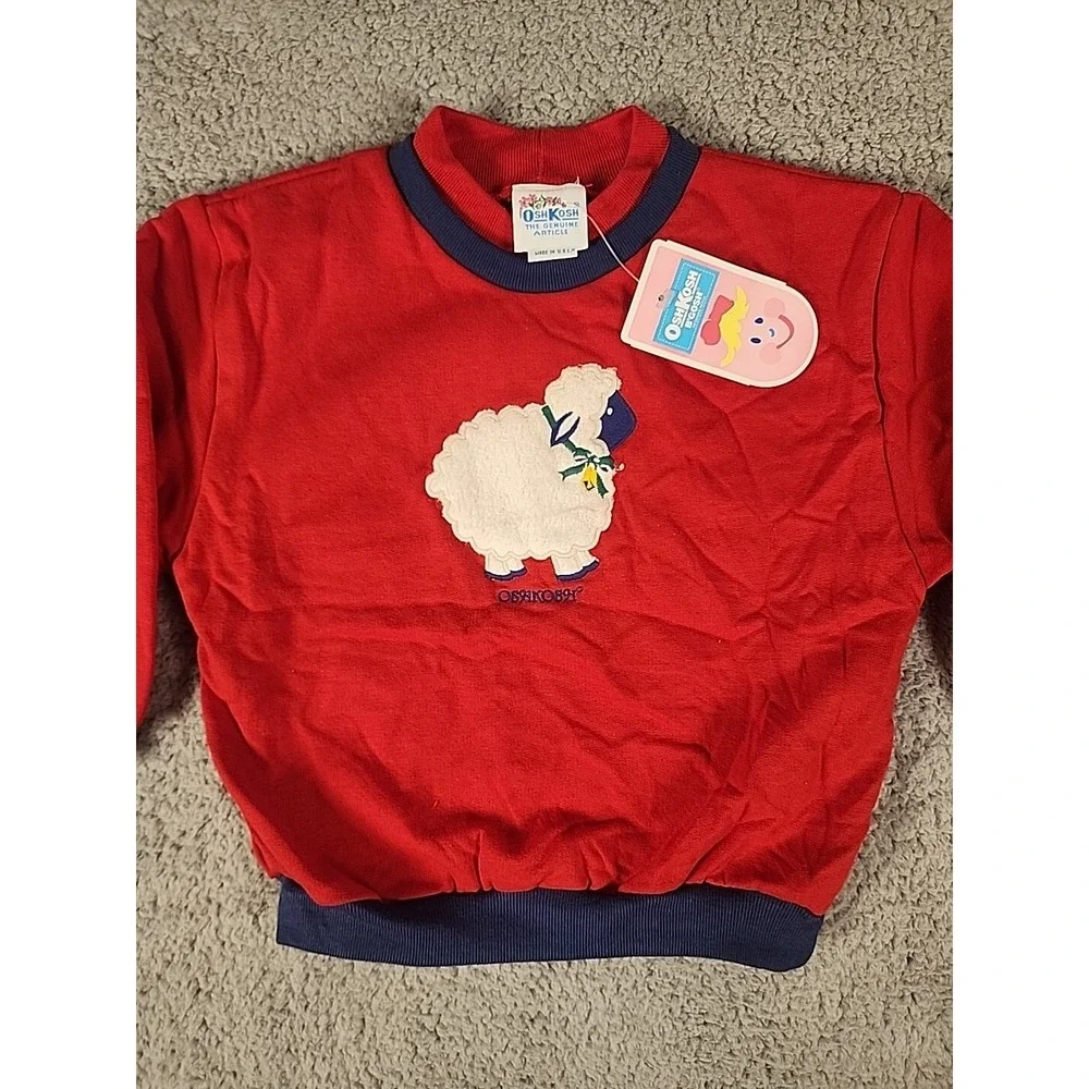 Vintage OshKosh B'gosh Red Sheep Applique Sweatshirt 4T Made in USA NWT